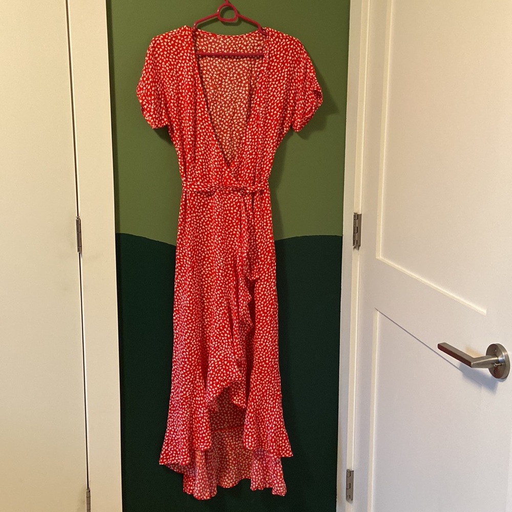 SundaySoho - Red Hearts Wrap Dress